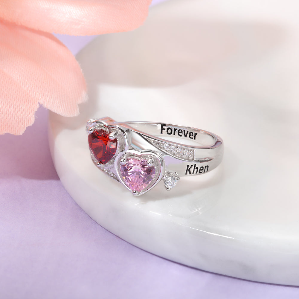 Birthstone & Engraved Sterling Silver Ring