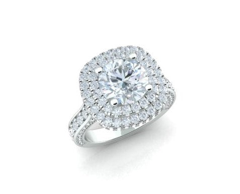 Double Halo Pave Diamond Engagement Ring