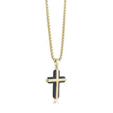 S.STEEL GOLD-IP CARBON EDGED CROSS NECKLACE