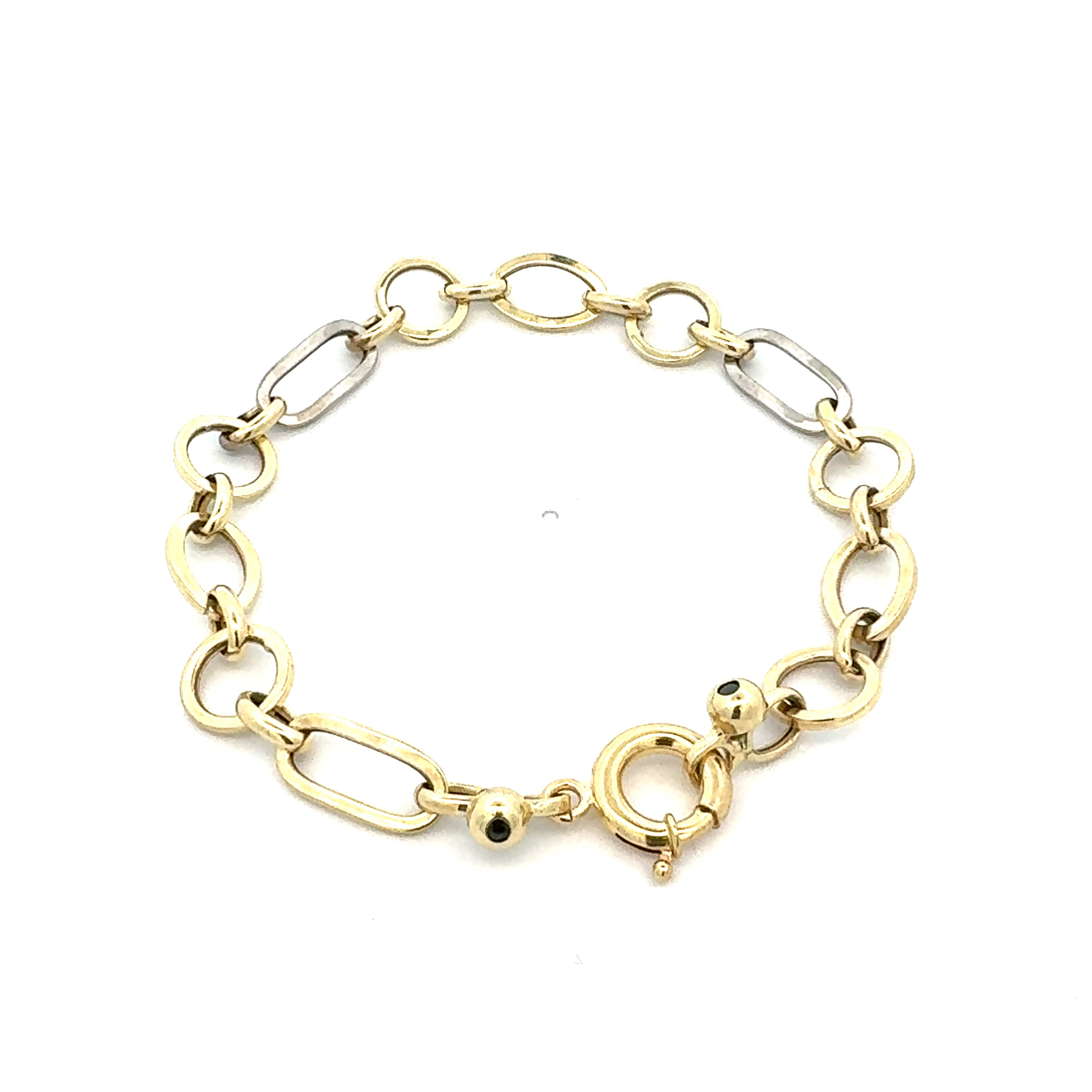 Oval and Round Link Two Tone Bracelet 10K Gold