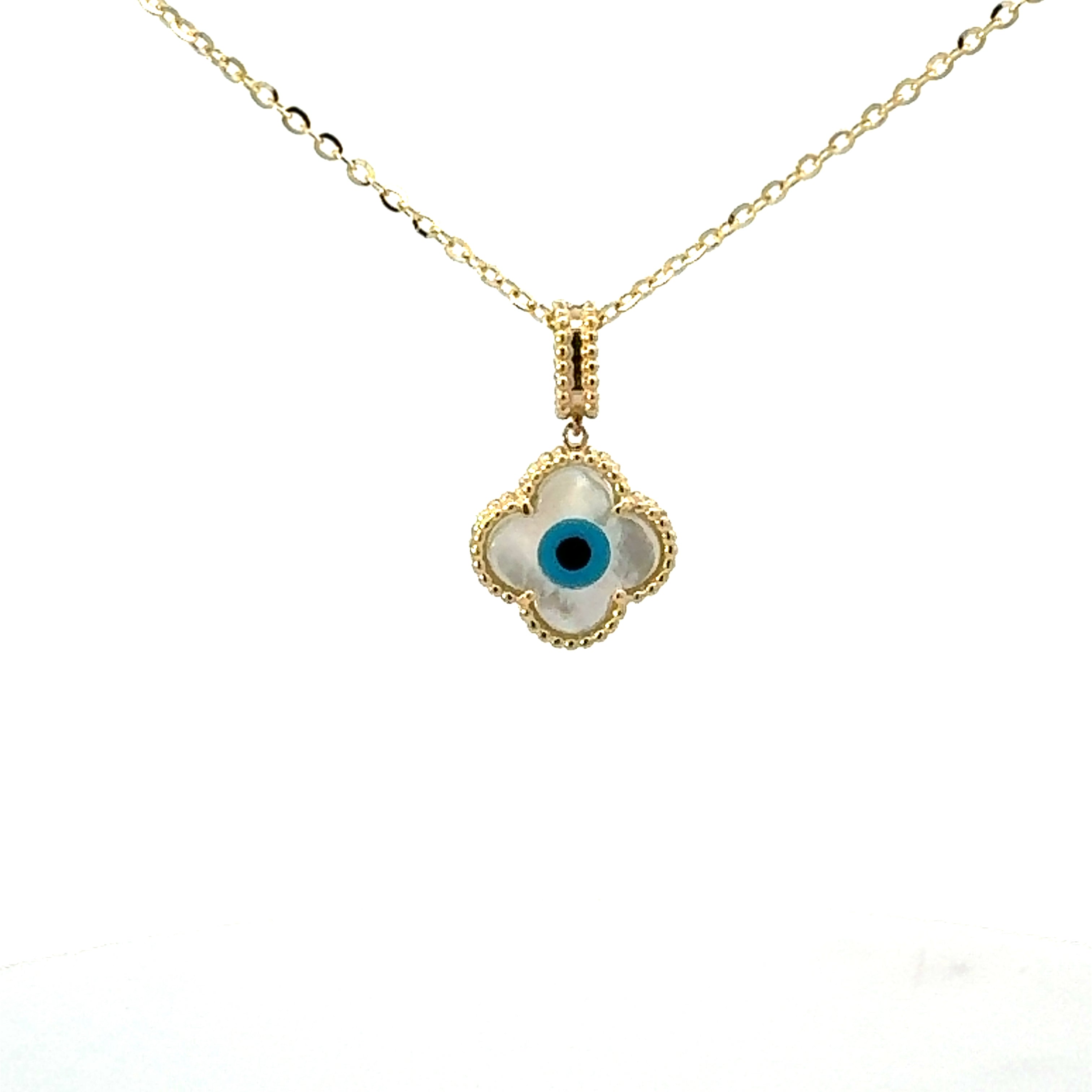 Clover Evil Eye Mother Of Pearl Pendant Gold