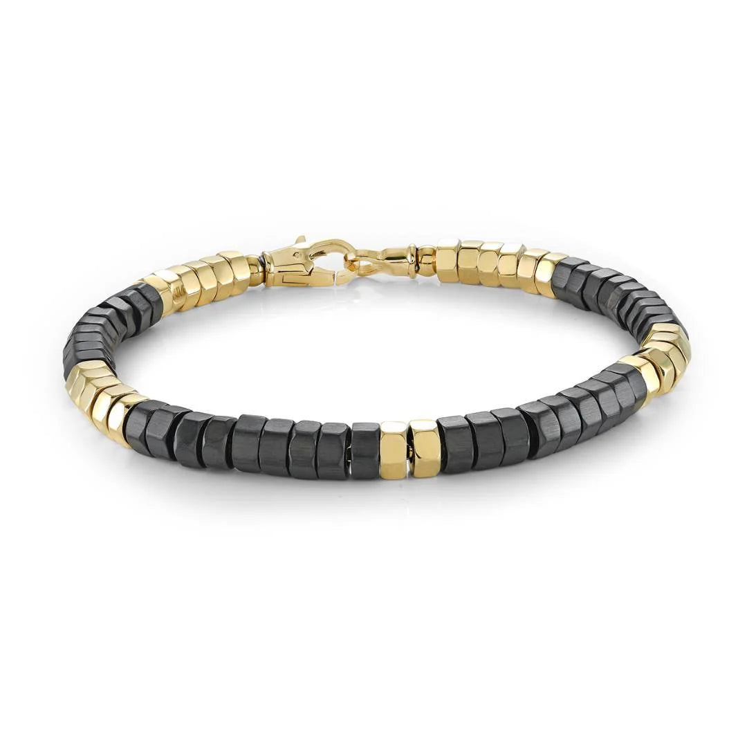 5 mm gold-black IP hexagon-bead bracelet in 316L stainless steel, 8.5 inches