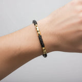 S.STEEL GOLD-BLACK-IP HEXAGON-BEADS BRACELET