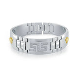 S.STEEL LION HEAD WHITE CZ GREEK BRACELET