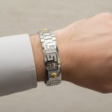 S.STEEL LION HEAD WHITE CZ GREEK BRACELET