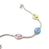 Colorful Evil Eye Tennis Bracelet Silver