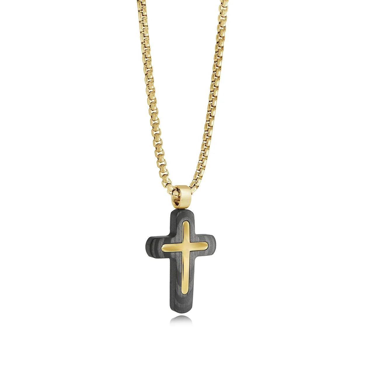 Gold-IP 22-inch stainless steel necklace with carbon fibre, waterproof and sweat-proof