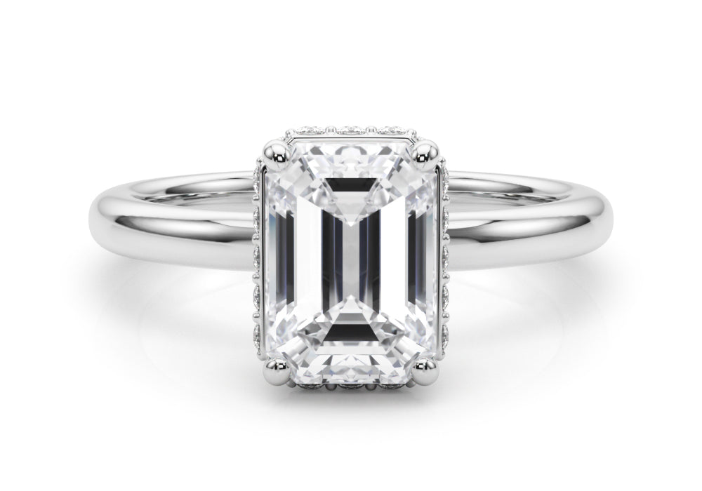 Double Hidden Halo Emerald Cut Engagement Ring