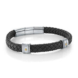 BLACK LEATHER S.STEEL GOLD-IP ACCENT BRACELET