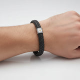 BLACK LEATHER S.STEEL GOLD-IP ACCENT BRACELET