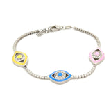 Colorful Evil Eye Tennis Bracelet Silver