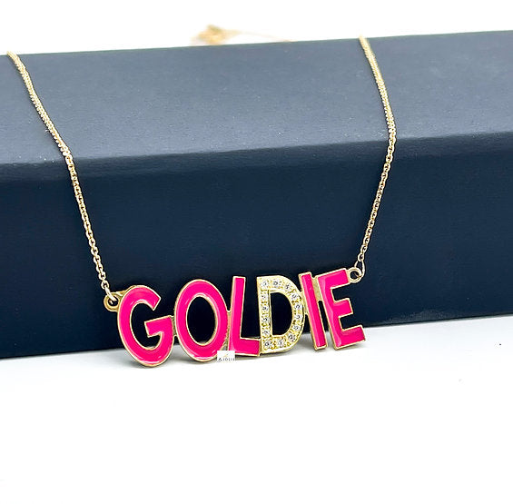 Shiny Enamel Name Necklace Solid Gold