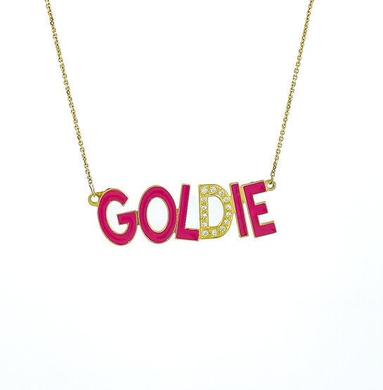 Shiny Enamel Name Necklace Solid Gold