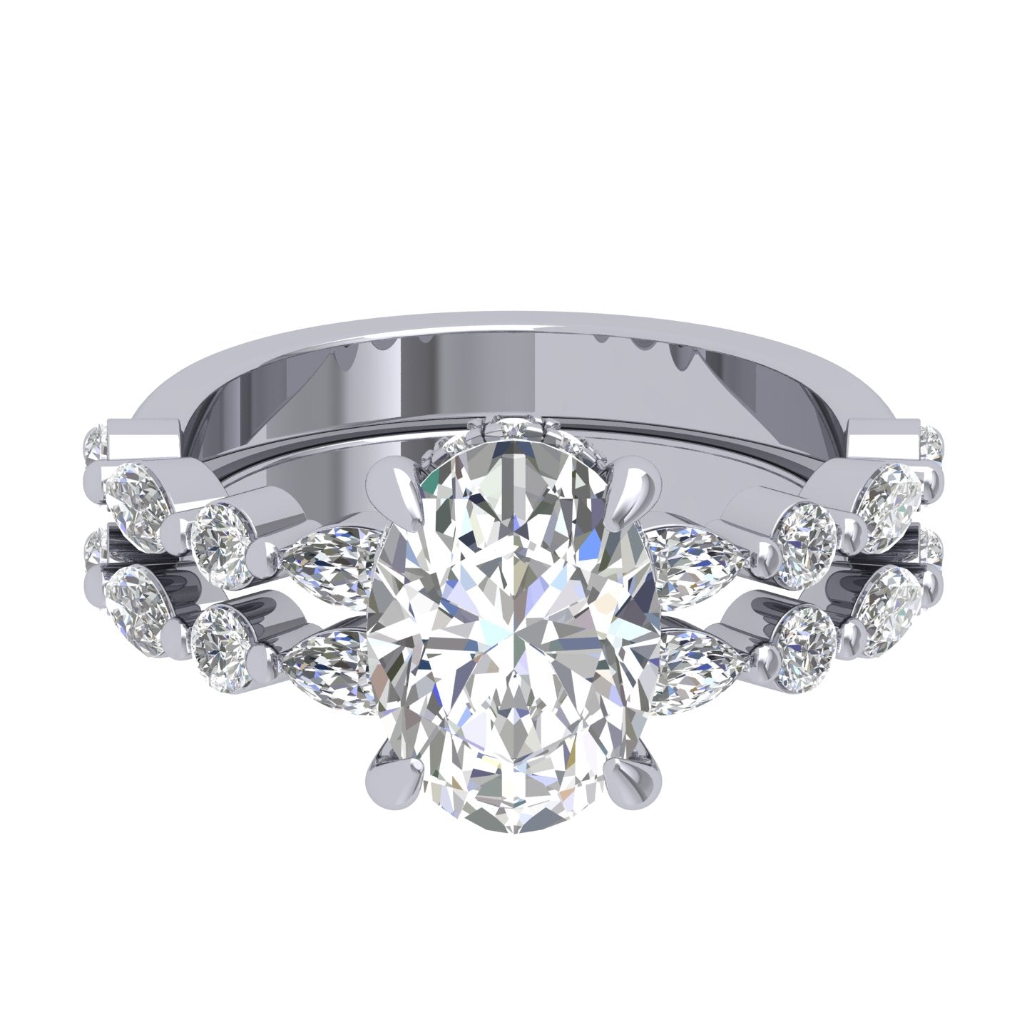 Oval Hidden Halo Diamond Engagement Ring