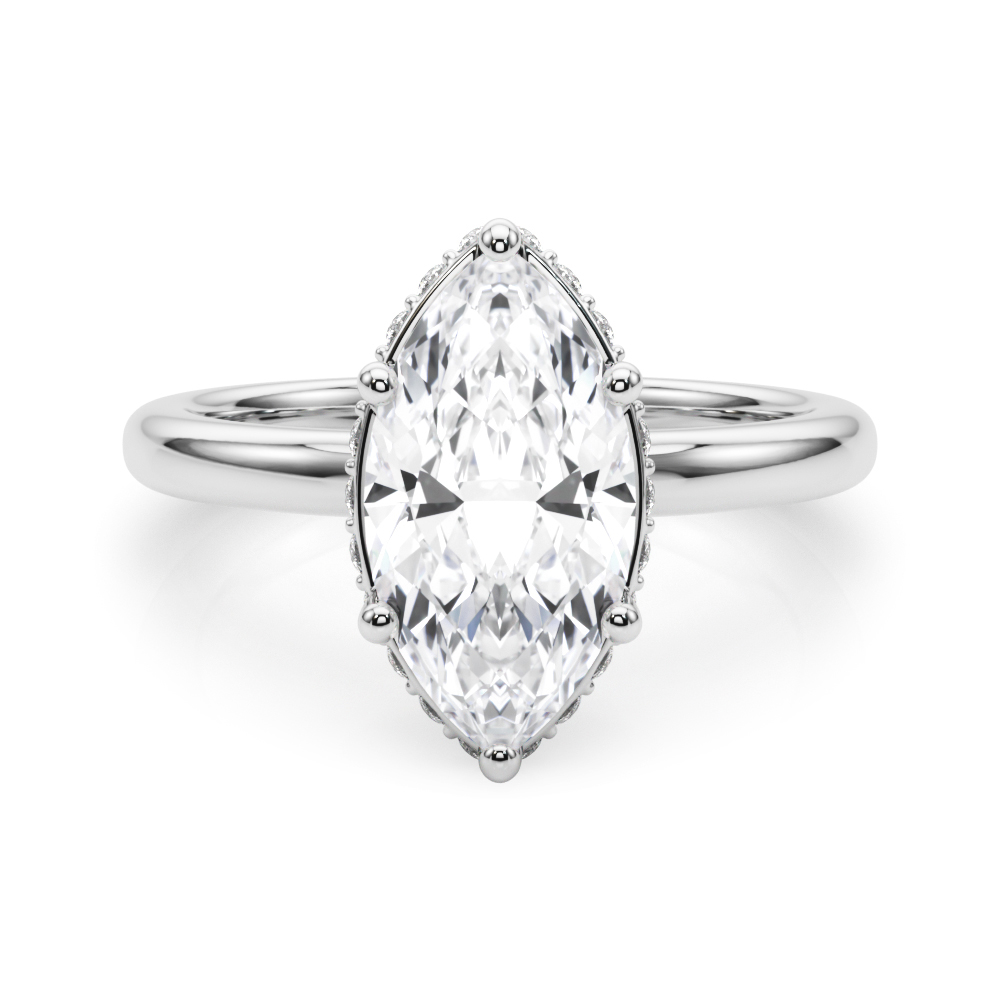 Double Hidden Halo Marquise Cut Diamond Engagement Ring