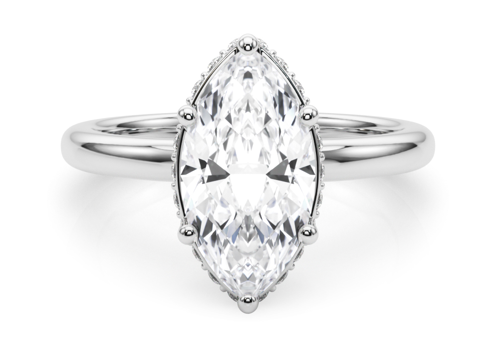 Double Hidden Halo Marquise Cut Diamond Engagement Ring