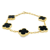 10K Gold Large Black Onyx Clover Bracelet