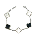Large Black & White Clover Bracelet Silver S925