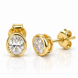 Oval Diamond Bezel Stud Earrings -14K