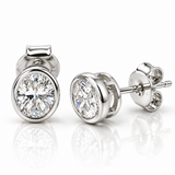 Oval Diamond Bezel Stud Earrings -14K