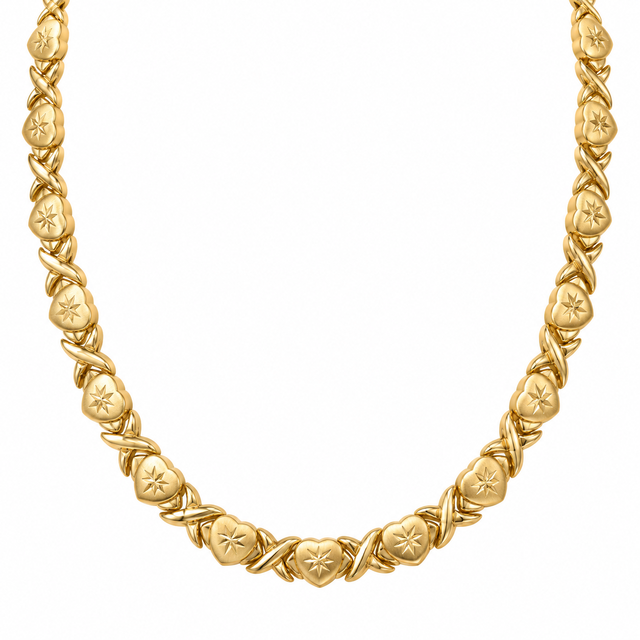 10K yellow gold Étoile d’Or necklace with starburst motifs and interlocking links