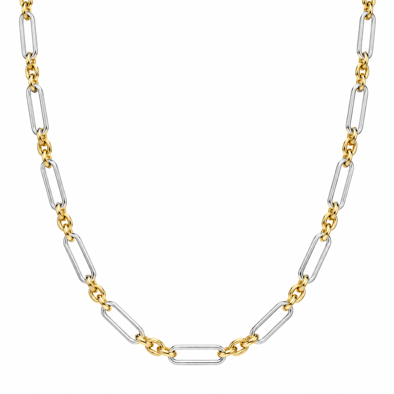 Two-tone 10K yellow gold paperclip link necklace with elongated links