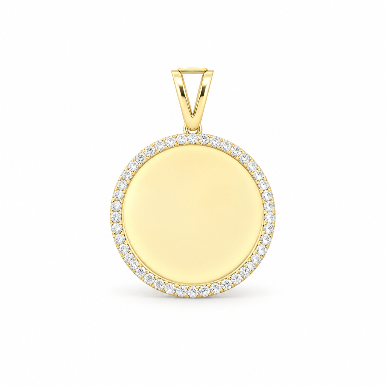 10K yellow gold 25 mm memory pendant set with cubic zirconia; complimentary color photo included