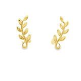 Olive Leaf Vertical Climber Earrings 18K Gold
