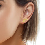 Olive Leaf Vertical Climber Earrings 18K Gold