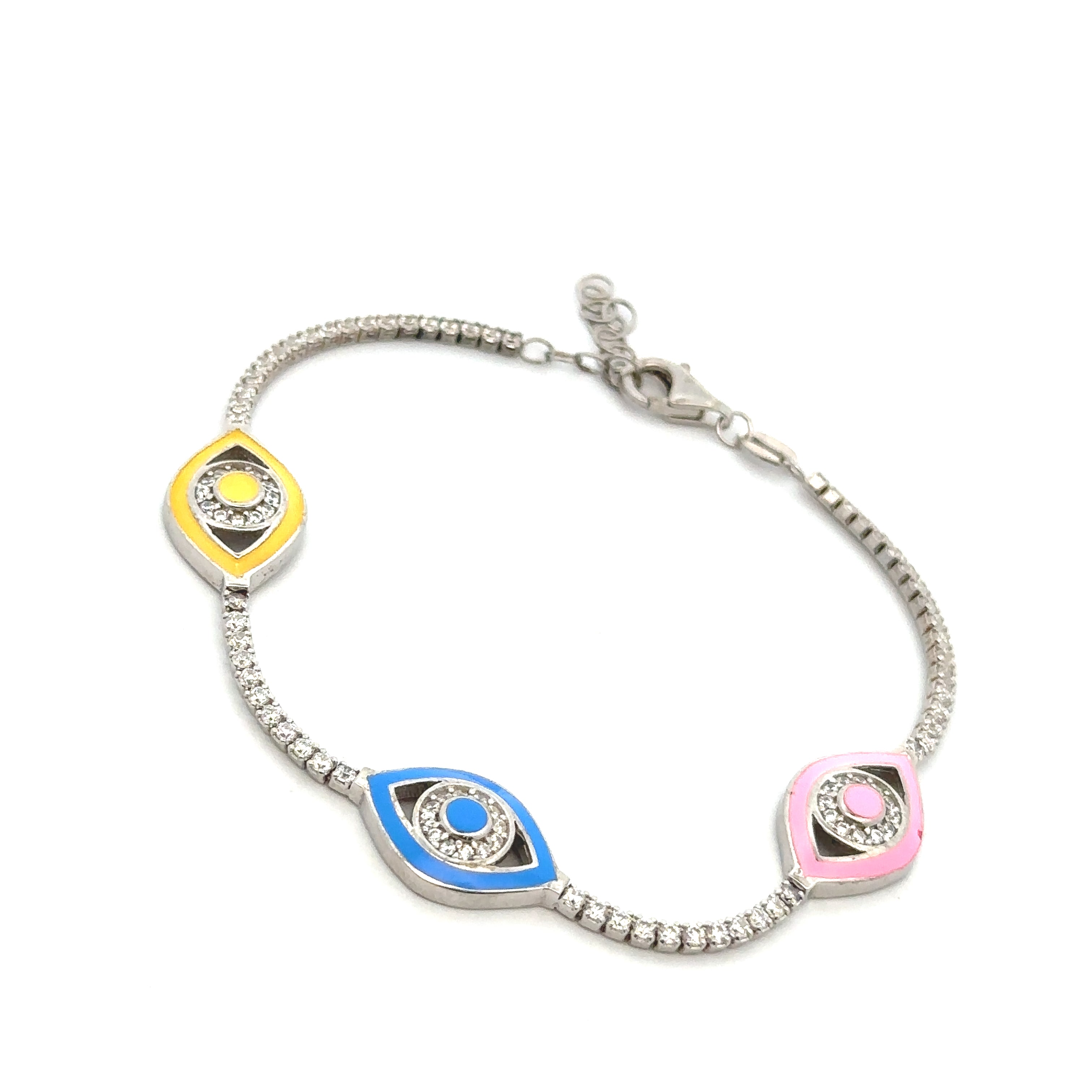 Colorful Evil Eye Tennis Bracelet Silver