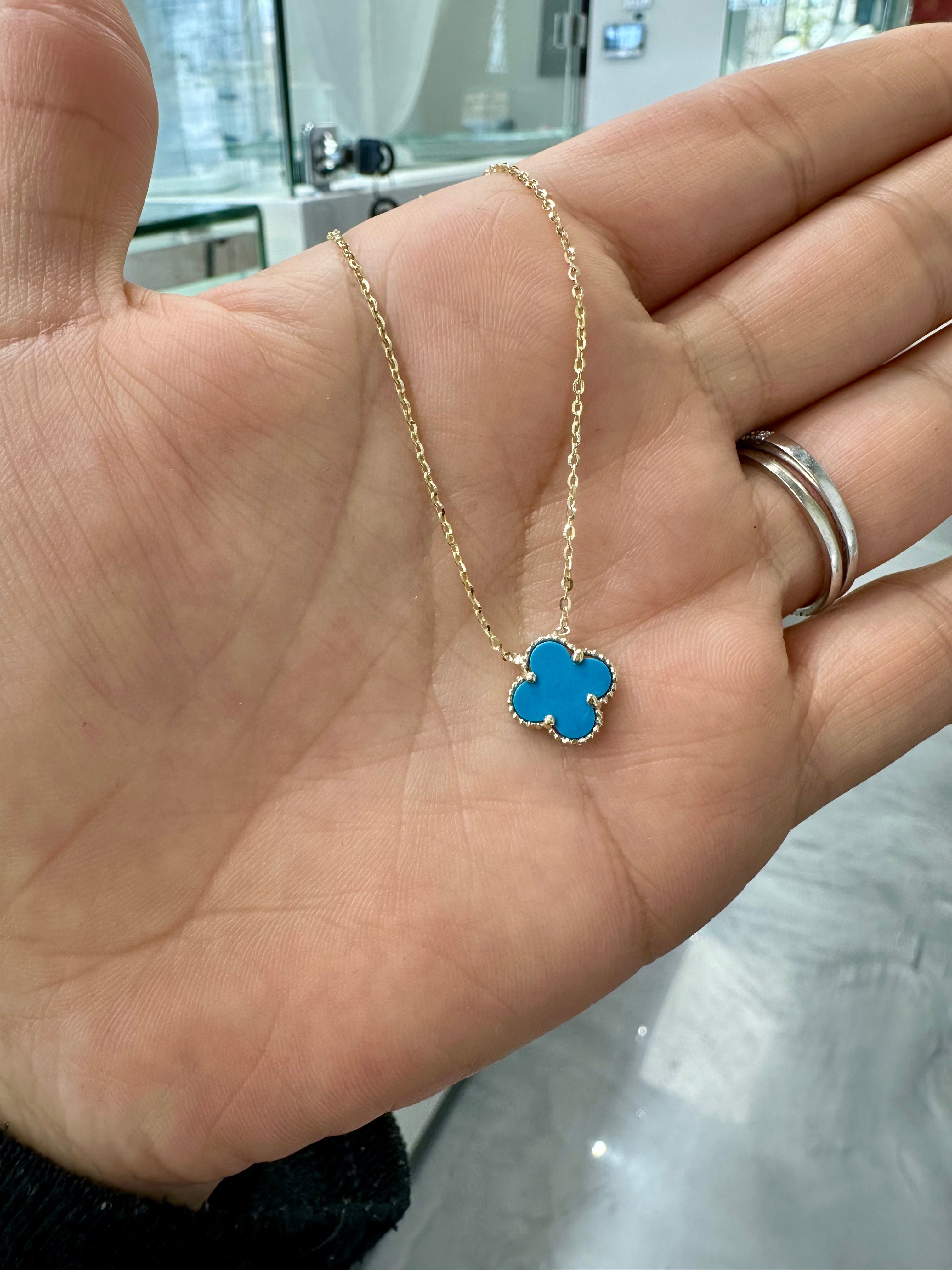 Blue Clover Necklace 10k Gold