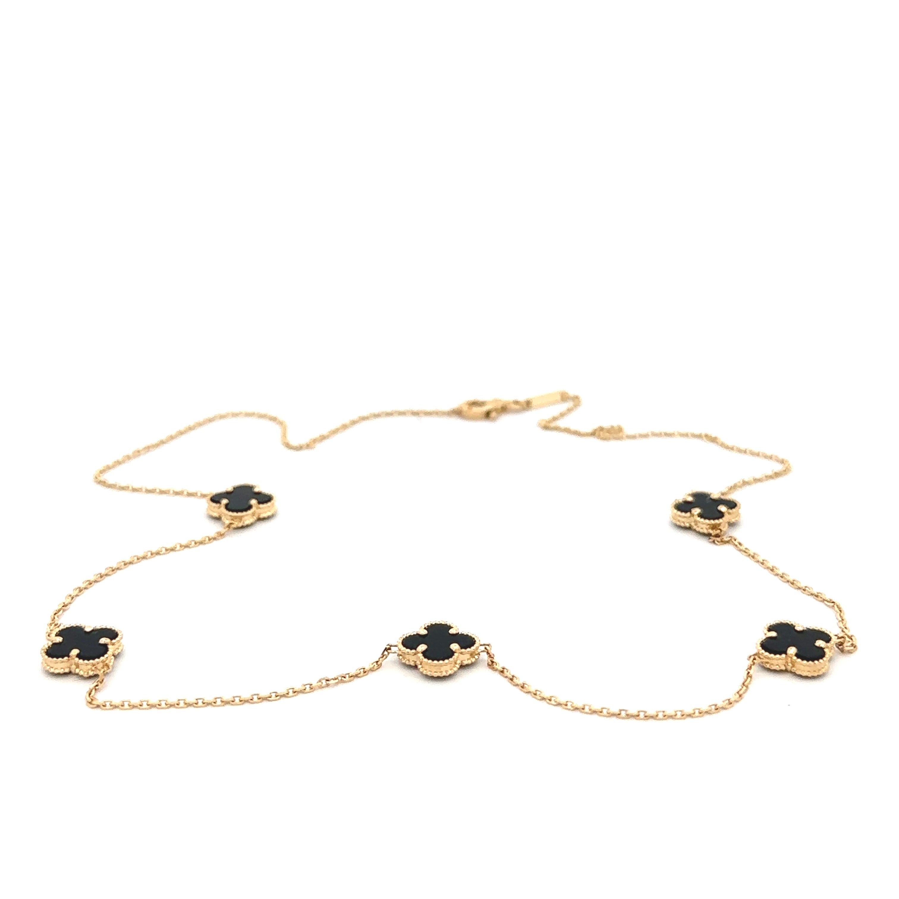 Small Onyx Clover Gold Necklace 18K