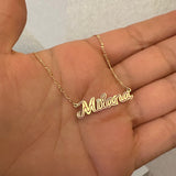 Pink Enamel Gold Name Necklace