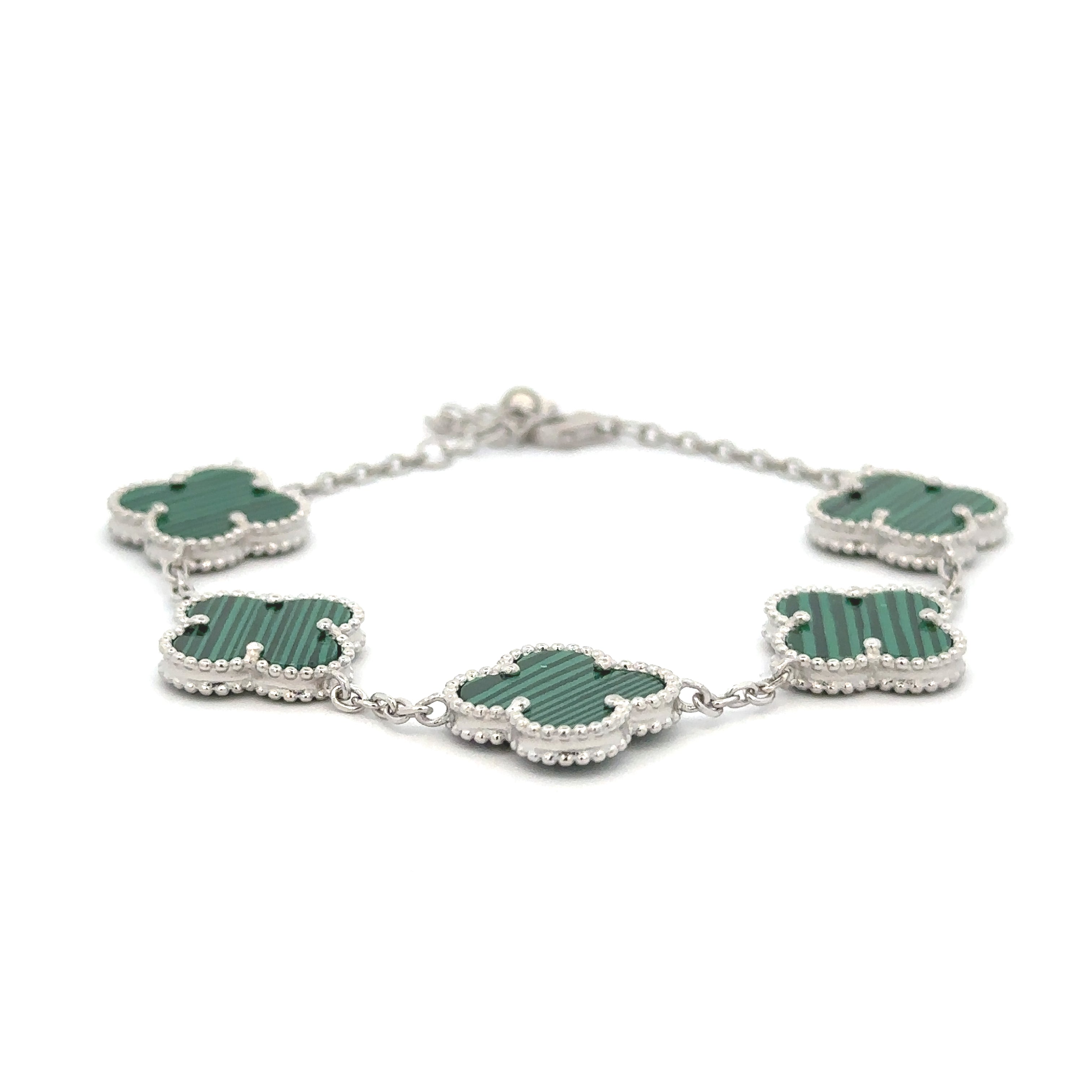 Large Green Clover Bracelet Silver