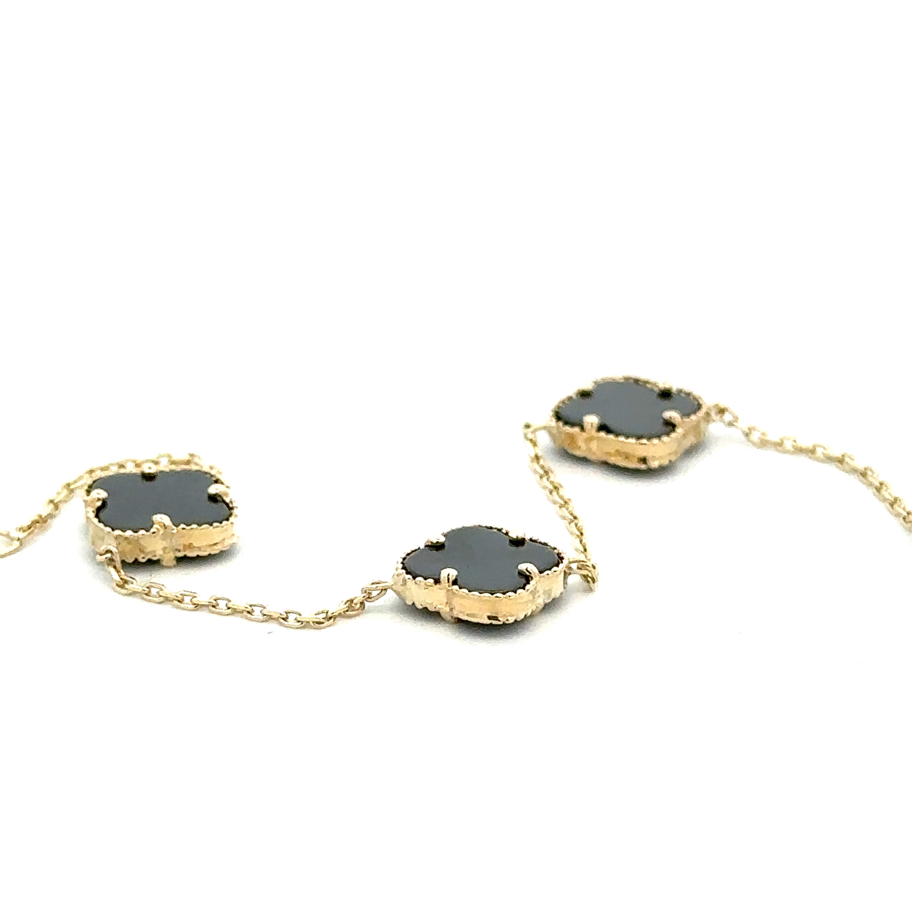 Black Onyx Clover Bracelet 10K Gold