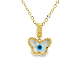 Butterfly Evil eye Mother of Pearl 10K Gold