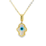 Evil eye Hamsa Mother of Pearl 10K Gold