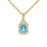 Gold Pendant with Emerald-Cut  and CZ Halo