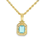 Gold Pendant with Emerald-Cut  and CZ Halo