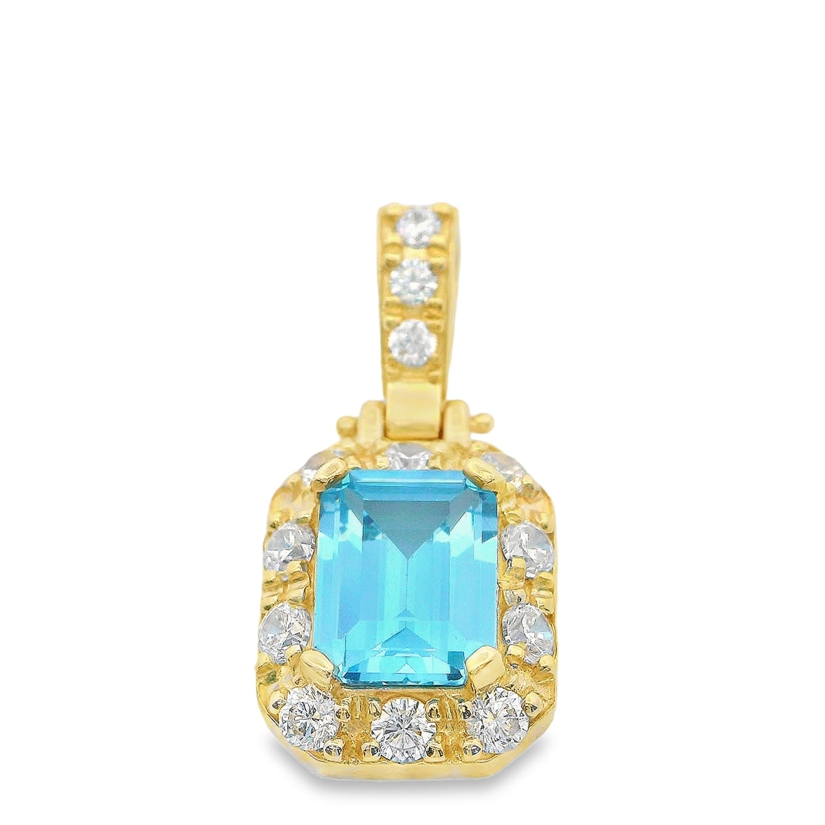 Pendentif en or avec halo en émeraude et zircone cubique