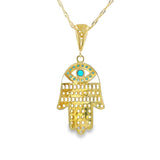 Hamsa Pendant 10K Gold-Albastrul