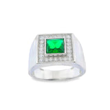 Men 925 Silver Rhodium Ring-Emerald