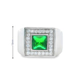 Men 925 Silver Rhodium Ring-Emerald