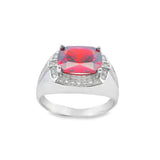 Men 925 Silver Rhodium Ring-Garnet