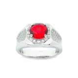 Men 925 Silver Rhodium Ring-Ruby