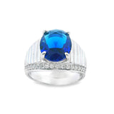 Men 925 Silver Rhodium Ring-Sapphire