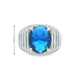 Men 925 Silver Rhodium Ring-Sapphire