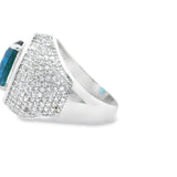 Men 925 Silver Rhodium Ring-Sapphire Big