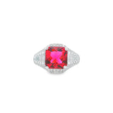 Men 925 Silver Rhodium Ring Pink Topaz