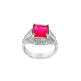 Men 925 Silver Rhodium Ring Pink Topaz
